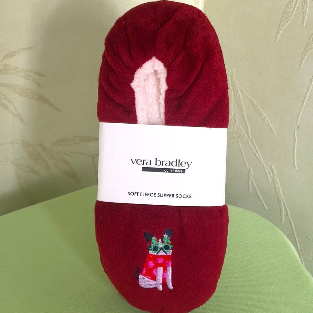 VERA BRADLEY HOLIDAY HOUNDS FLEECE SLIPPERS/SLIPPER SOCKS:NWT DOGS